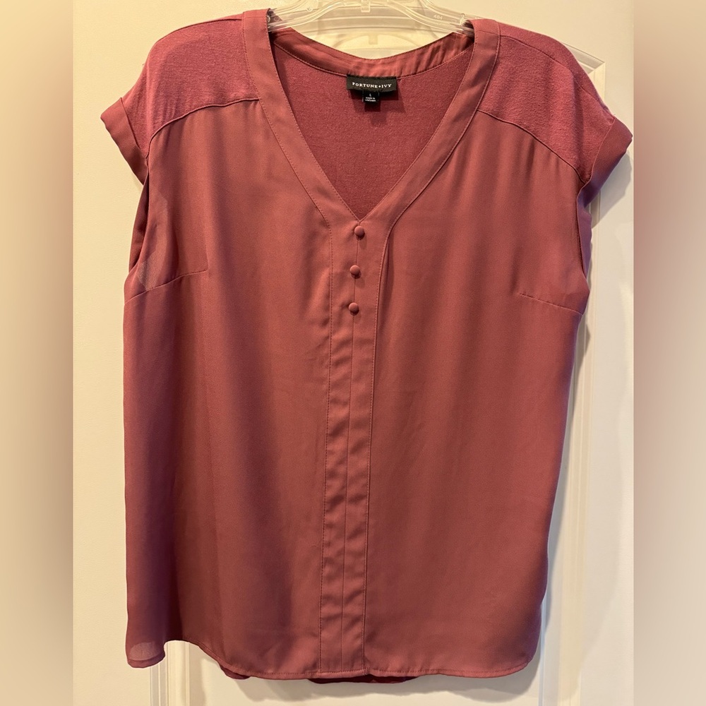 Fortune + Ivy - Helina Mixed Material Blouse